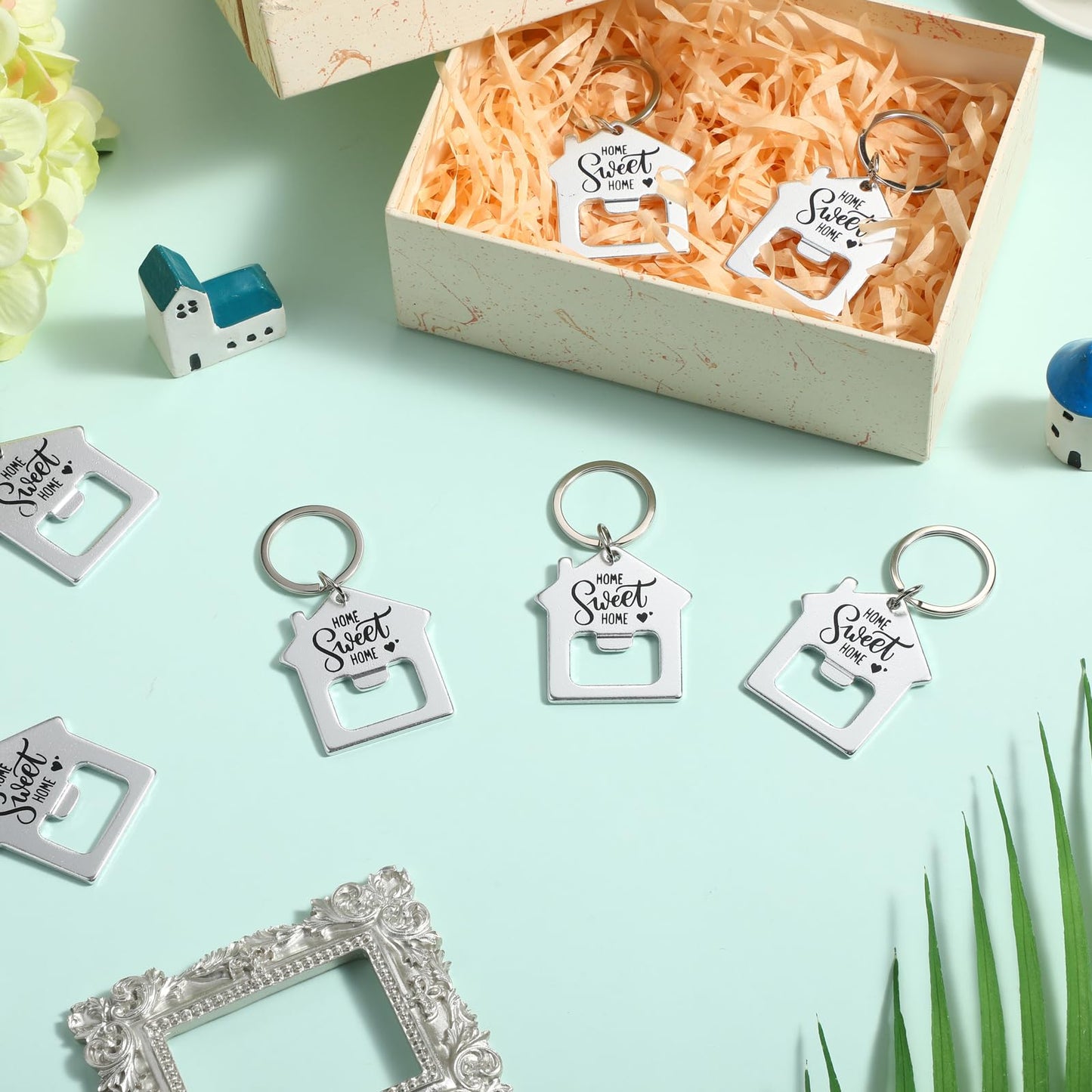Jingmore 30 Pcs New Home Keychains Bulk Estate Agent Gifts Guests Bottle Opener House Keyrings Housekeeping Gift Housewarming Favors