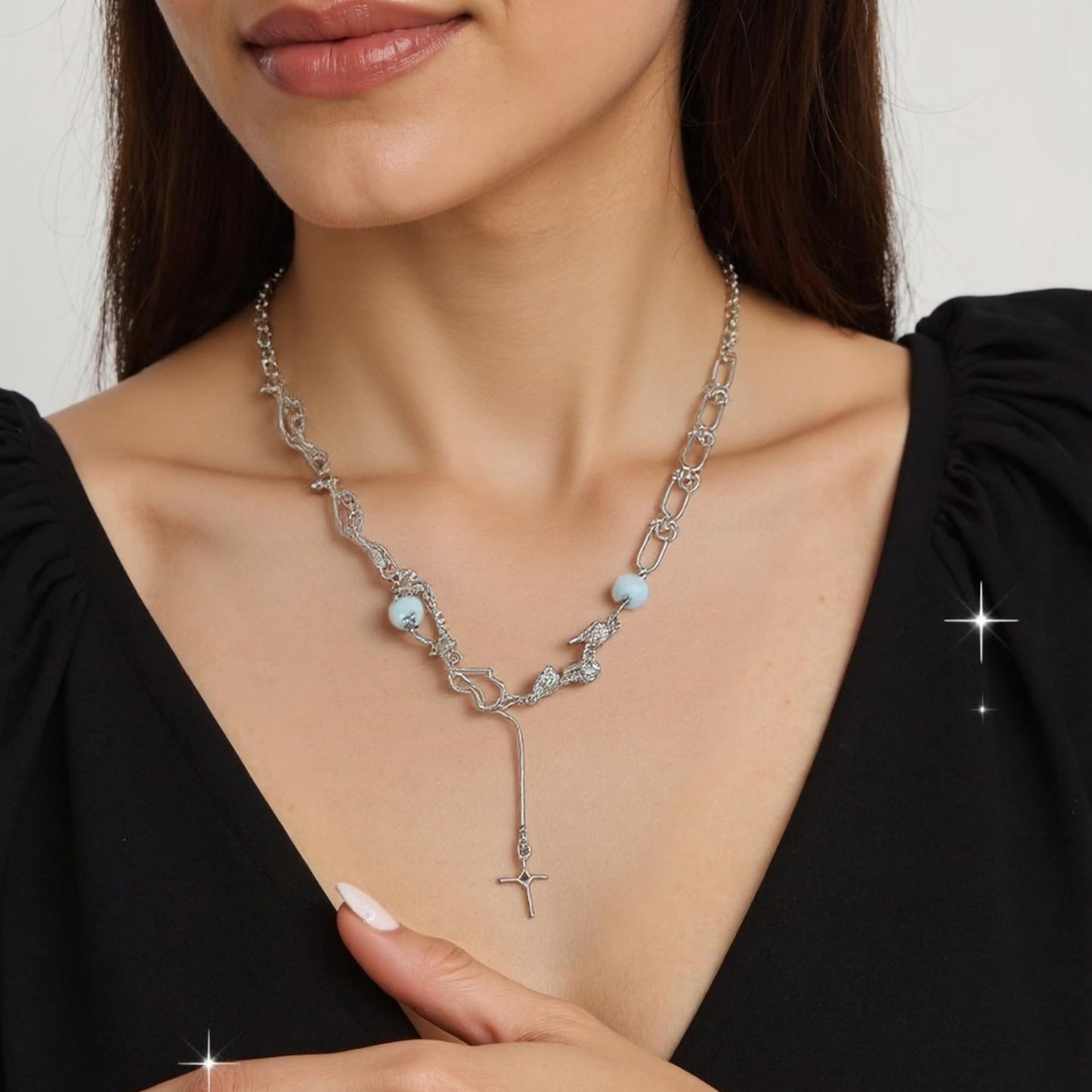 Buyongwant Irregular Necklace Wrapped Cross Y2k Aesthetic Necklace Moonlight Stone Pendant Fashion Versatile Women's Jewelry