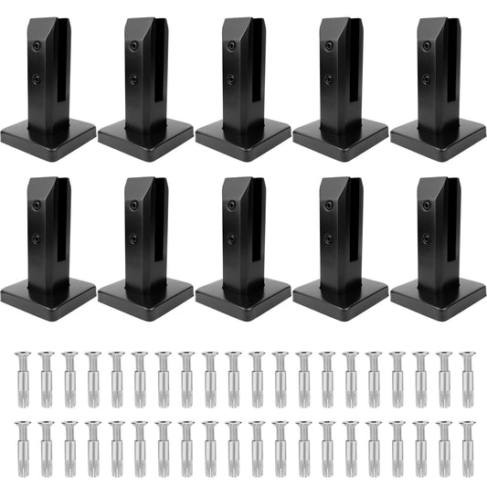 LukLoy 10 Pack Marine Grade SS2205 Glass Pool Fence Spigot, Matte Black Railing Clamp Bracket for Deck Balcony Glass Railing Balustrade Handrail (10 Pack, Each NW 2.75lb, GW 3.52lb) - Level 3