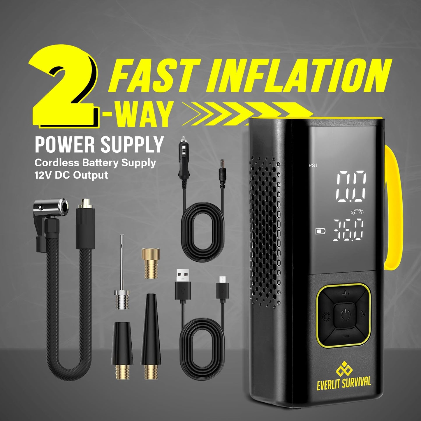 EVERLIT All-in-One Tire Repair Kit with Air Compressor – 150 PSI Portable Cordless Tire Inflator & Plug Kit – Flat Tire Emergency Roadside Kit for Car, SUV, Truck & Motorcycle Fast Repair & Inflation