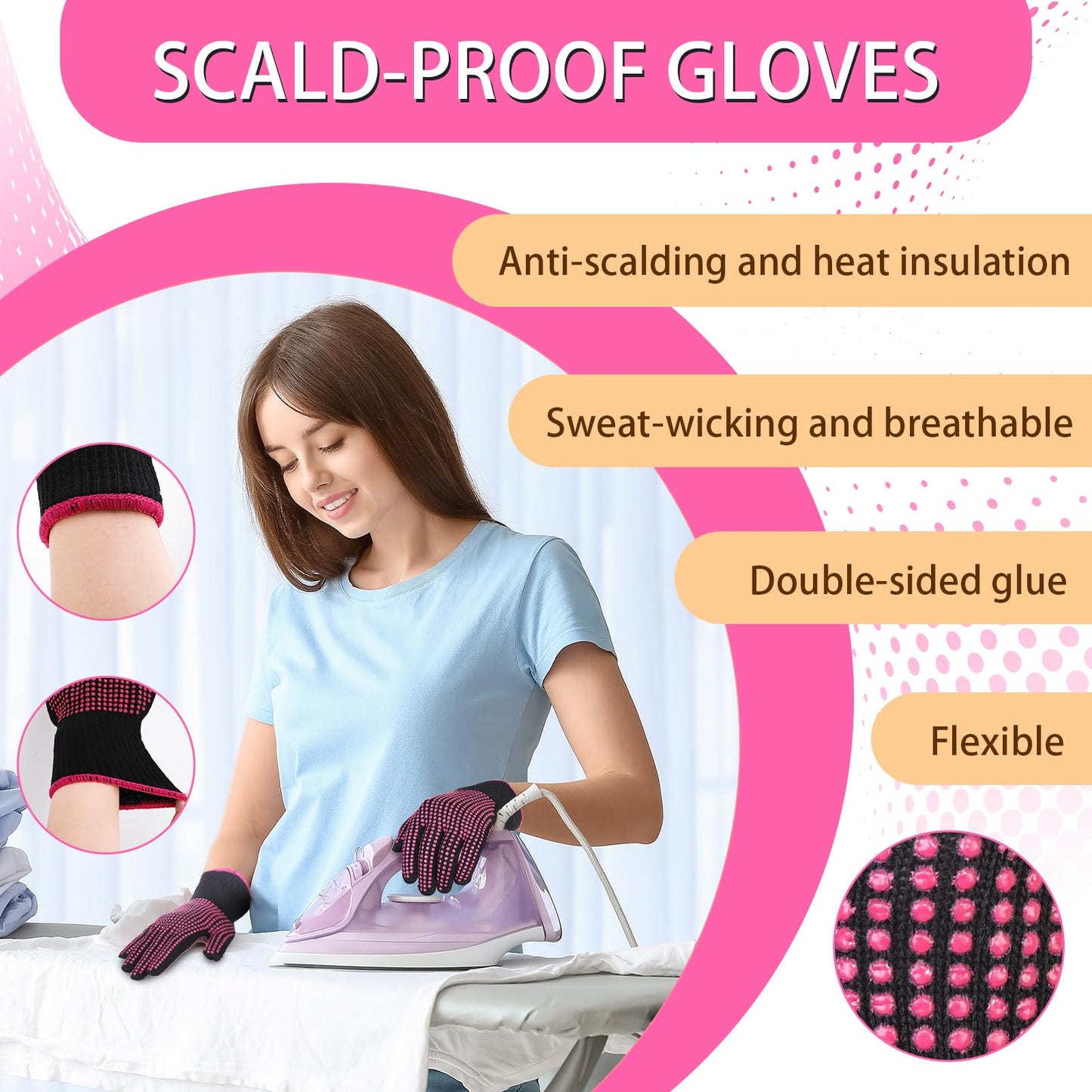 libfrnt 12 Pcs Heat Tape Dispenser Set, Sublimation Tape Dispenser Heat Resistant Gloves with Silicone Bumps 6 Pcs Heat Tape for Sublimation Mini Cutter Measuring Ruler Scissor for Office Home, Pink