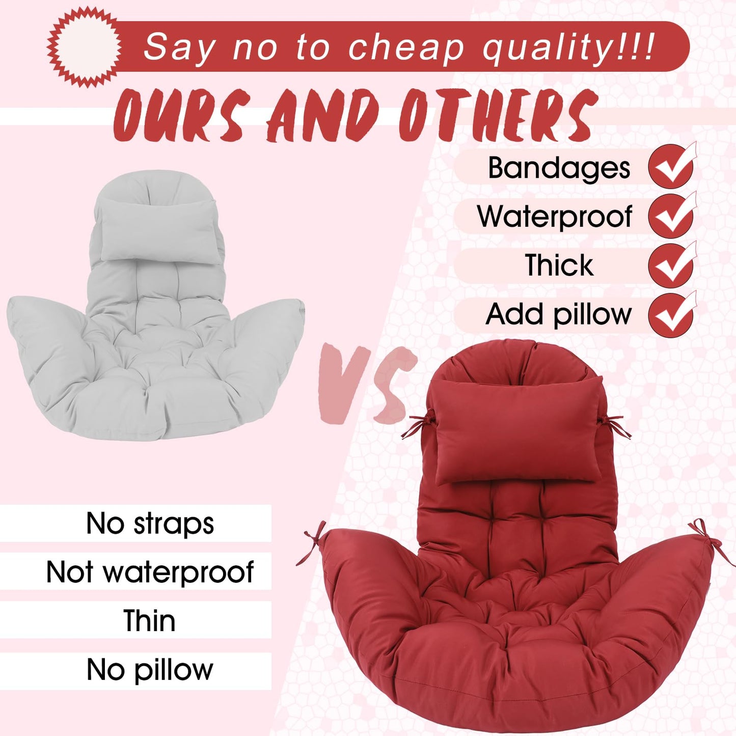 Tudomro Egg Chair Cushion Filling 2.58 kg Replacement Rocking Wicker Chair Cushions High Back Swing Hammock Egg Hanging Cushion Thicken for Indoor Outdoor Patio(Red,1 Pcs)