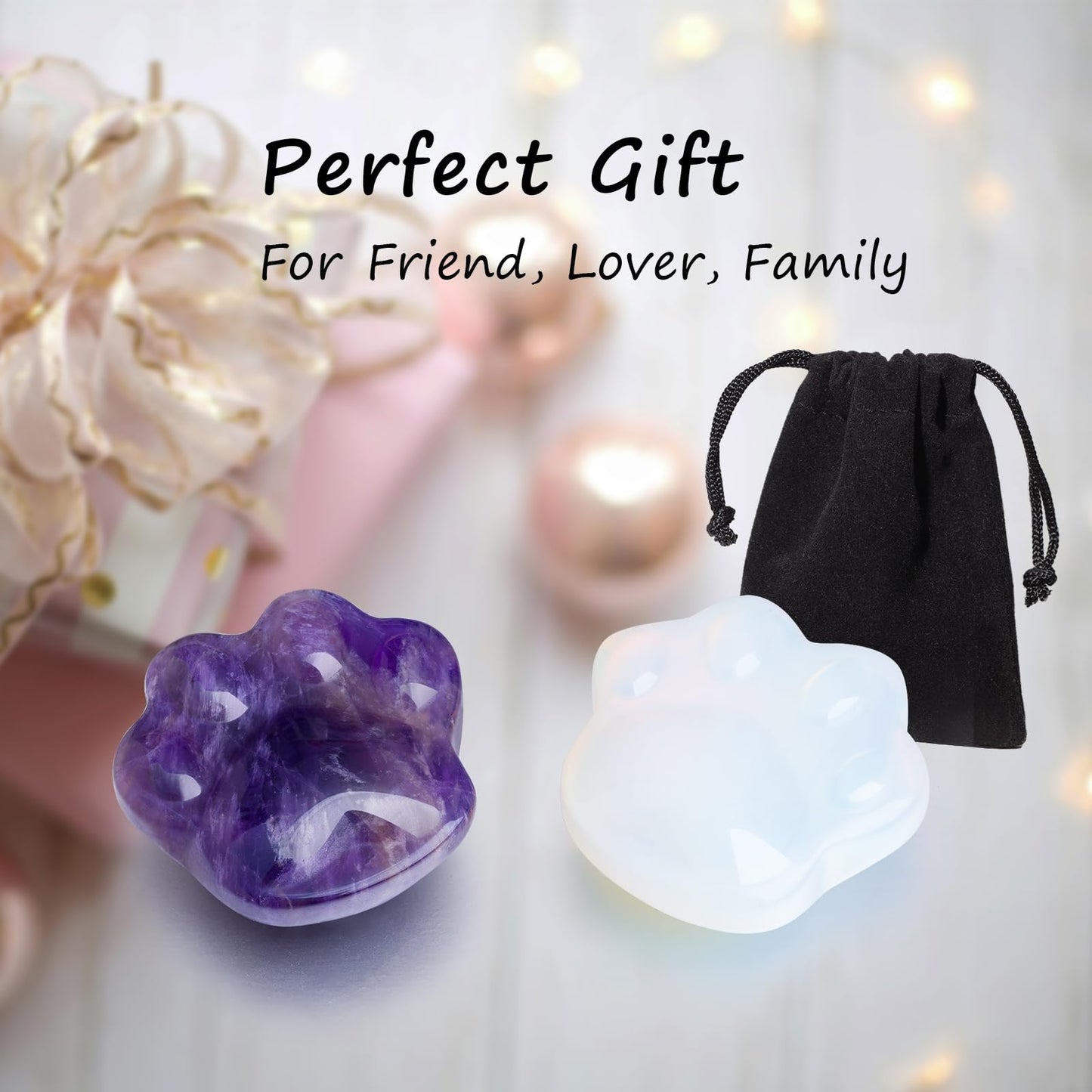 Cat Crystals and Healing Stones, Natural Stone for Anxiety Relief, Pocket-Sized Worry Stones for Stress Relief, Unique Gift for Crystal Cat Lovers Women Men Mother's Day Gifts (White)