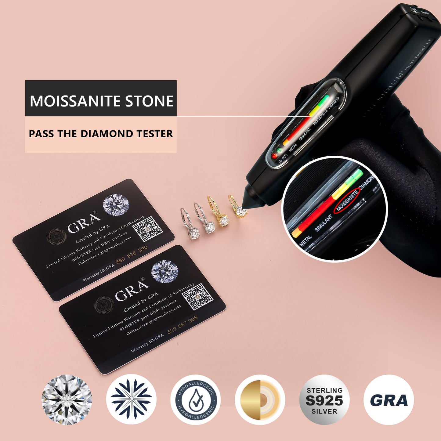 KRKC Moissanite Earrings, 1.0ct-2.0ct D Color Lab Created Diamond Earring, White Gold Plated Sterling Silver Dangle Earrings S925 Leverback Drop Earring for Women Hypoallergenic Gifts for Mom Wife