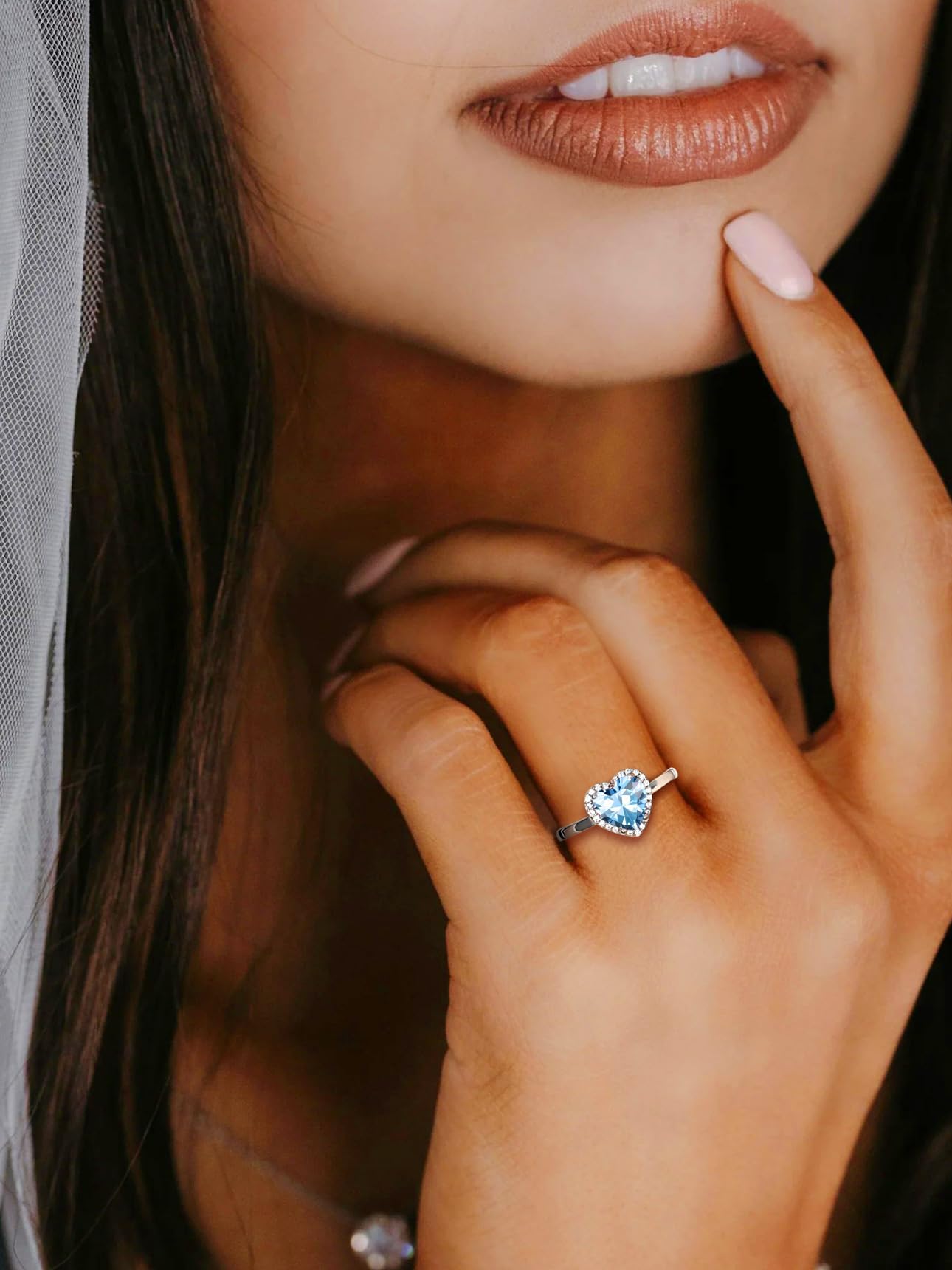 Bestyle 925 Sterling Silver Heart Cut Gemstone Cubic Zirconia Rings for Women April White Diamond Rings, Statement and Promise Ring for Engagement/Wedding/Anniversary/Valentines Day