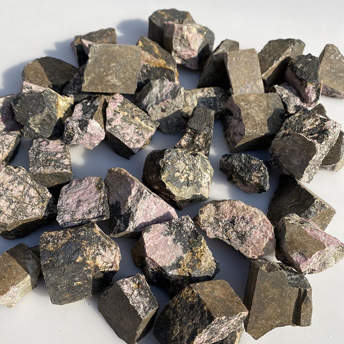 Rhodonite Raw Crystals, Large 1.25-2.0" Healing Crystals Natural Rough Stones Crystal for Tumbling, Cabbing, Fountain Rocks, Decoration, Polishing, Wire Wrapping, Wicca & Reiki