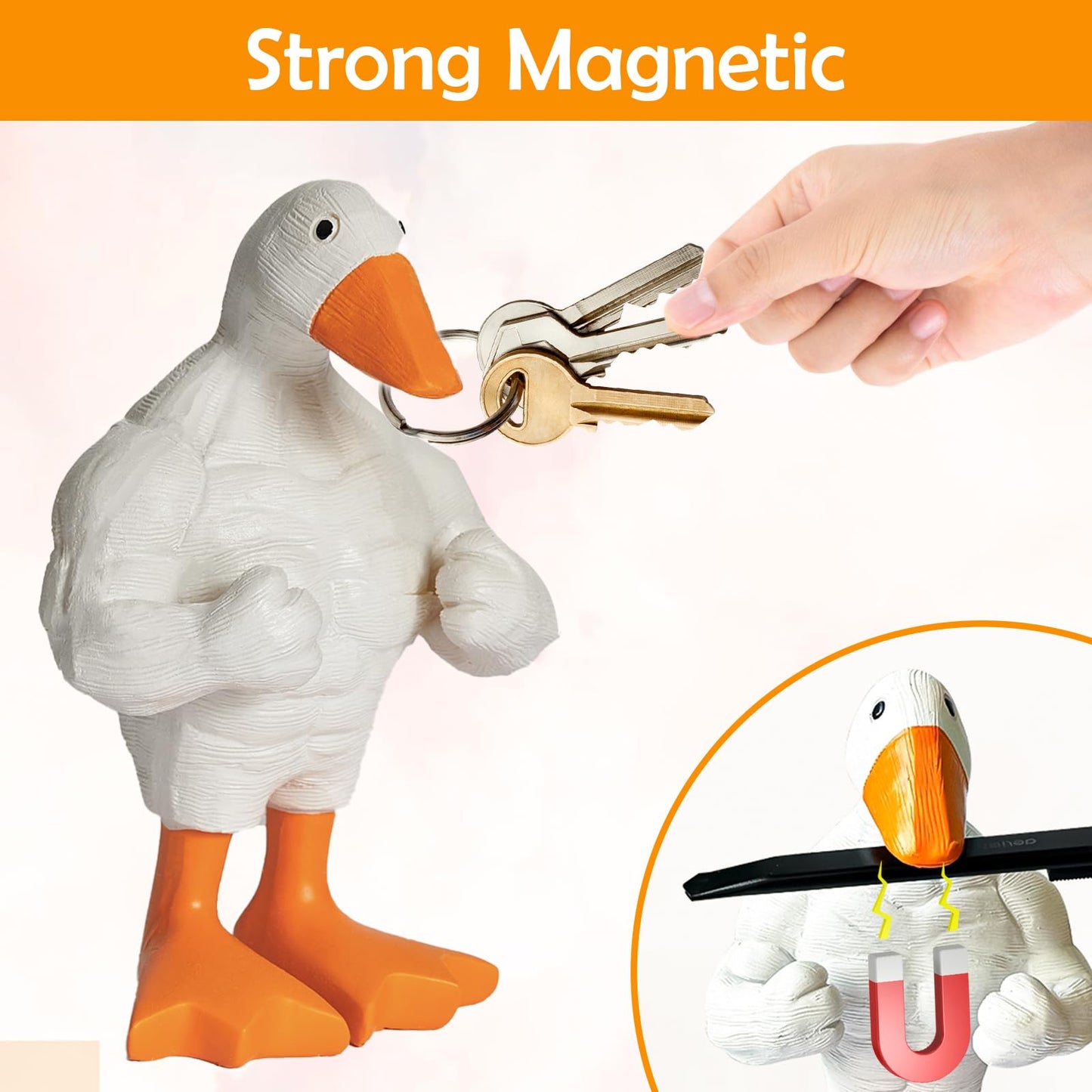 REIKOMO Magnetic Muscle Duck Figurine – Funny Resin Desk Ornament, Quirky Sculpted Duck for Office, Living Room, Bookshelf, or Home Decor