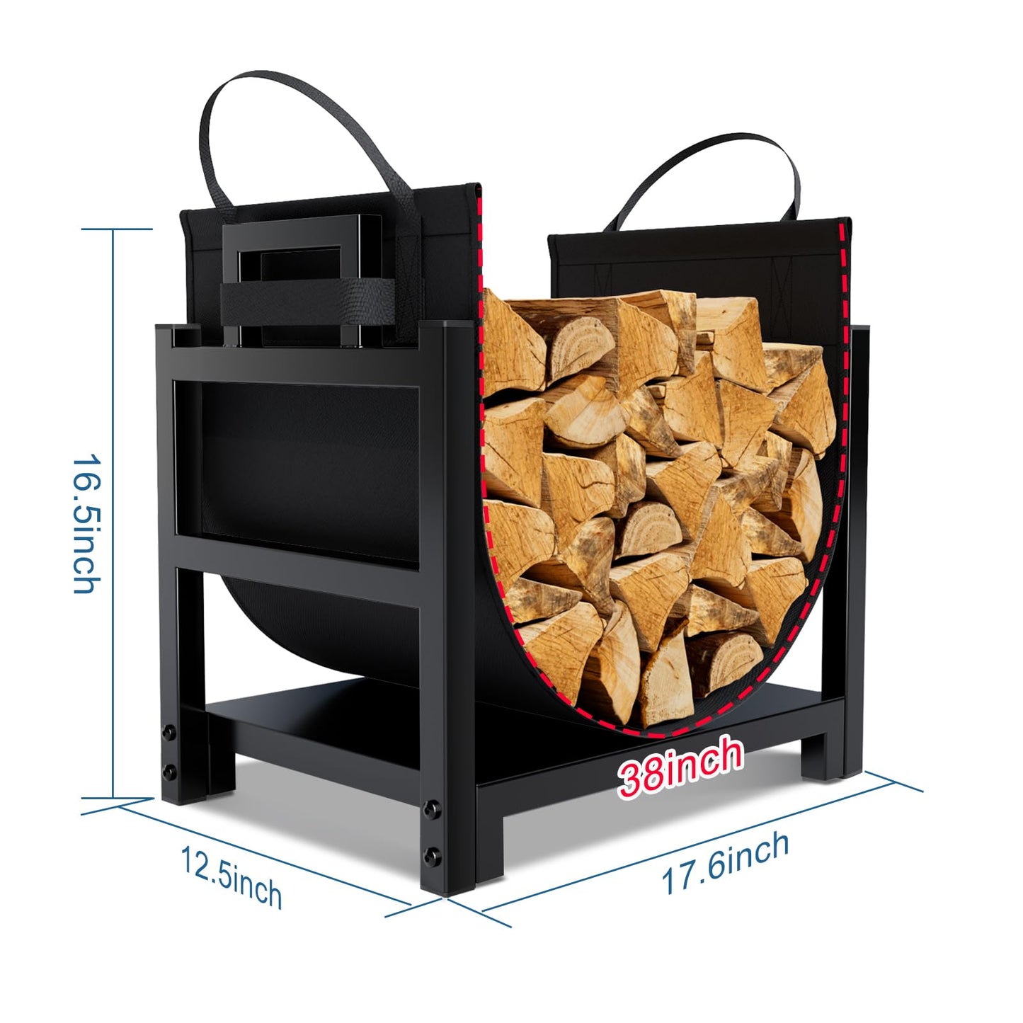 MOFEEZ Firewood Rack Log Holder Indoor with Wood Carrier, Powder-coated Steel Made, Up-loaded to 110lb, 18inch(L) x 13inch(W) x 17inch(H)