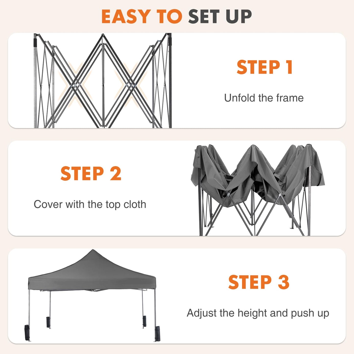 KMFurnila 10x10 FT Pop Up Canopy, Easy Up Canopy Tents for Camping Parties Events, Patio, Beach, Backyard Portable Outdoor Shelter Heavy Duty Instant Sun Shade with Sand Bags
