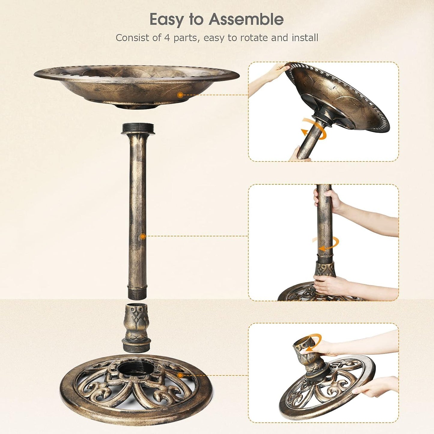 AISITIN Bird Bath Outdoor, Polyresin Lightweight Birdbath for Garden with 2.5W Solar Fountain, Used in Outside, Patio, Pond, Solar Fountain for Bird Bath