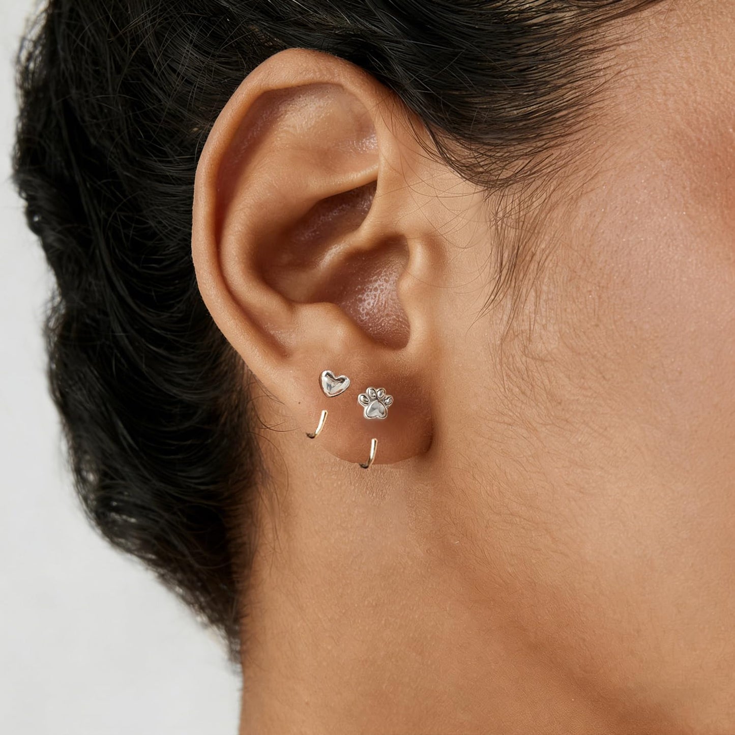 BISAER 925 Sterling Silver Heart Star Small Hoop Earrings, Hypoallergenic Backless Earrings Cartilage Earrings for Women, Dainty Sleeper Earrings with No Back Half Hoop Earrings Jewelry Gift for Her (Pawprint)