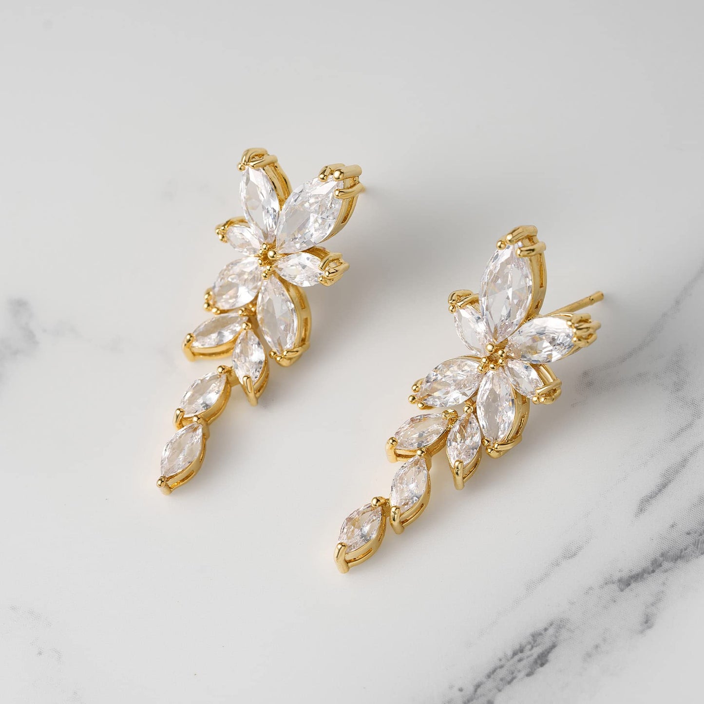 SWEETV Marquise Cubic Zirconia Bridal Earrings, Elegant Wedding Earrings for Brides Bridesmaids, Crystal Formal Drop Earrings for Women Jewelry Gifts (Gold)