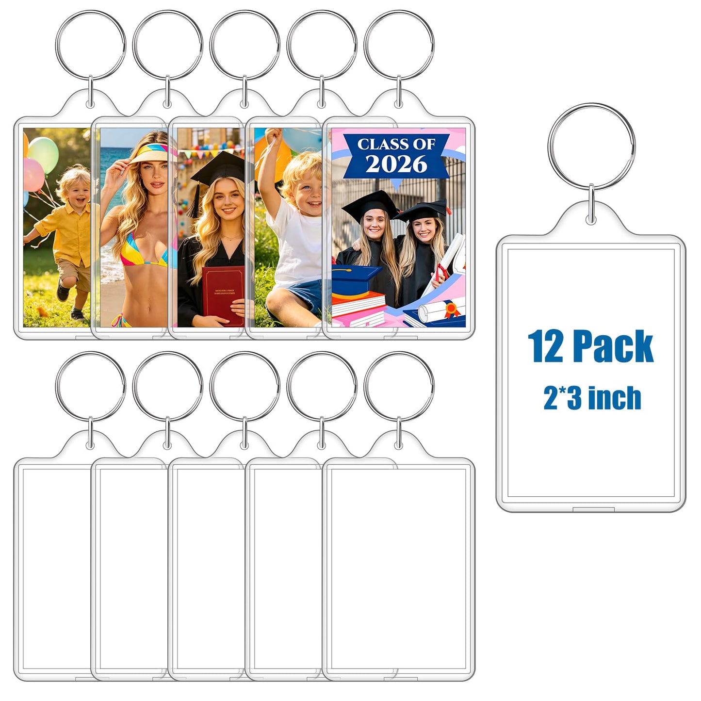 ZHLISHQINJJ 12 Pcs Photo Keychain (2 x 3inch) Transparent Picture Keychain, Acrylic Photo Insert Keychain DIY Personalize Favor Graduation Gift