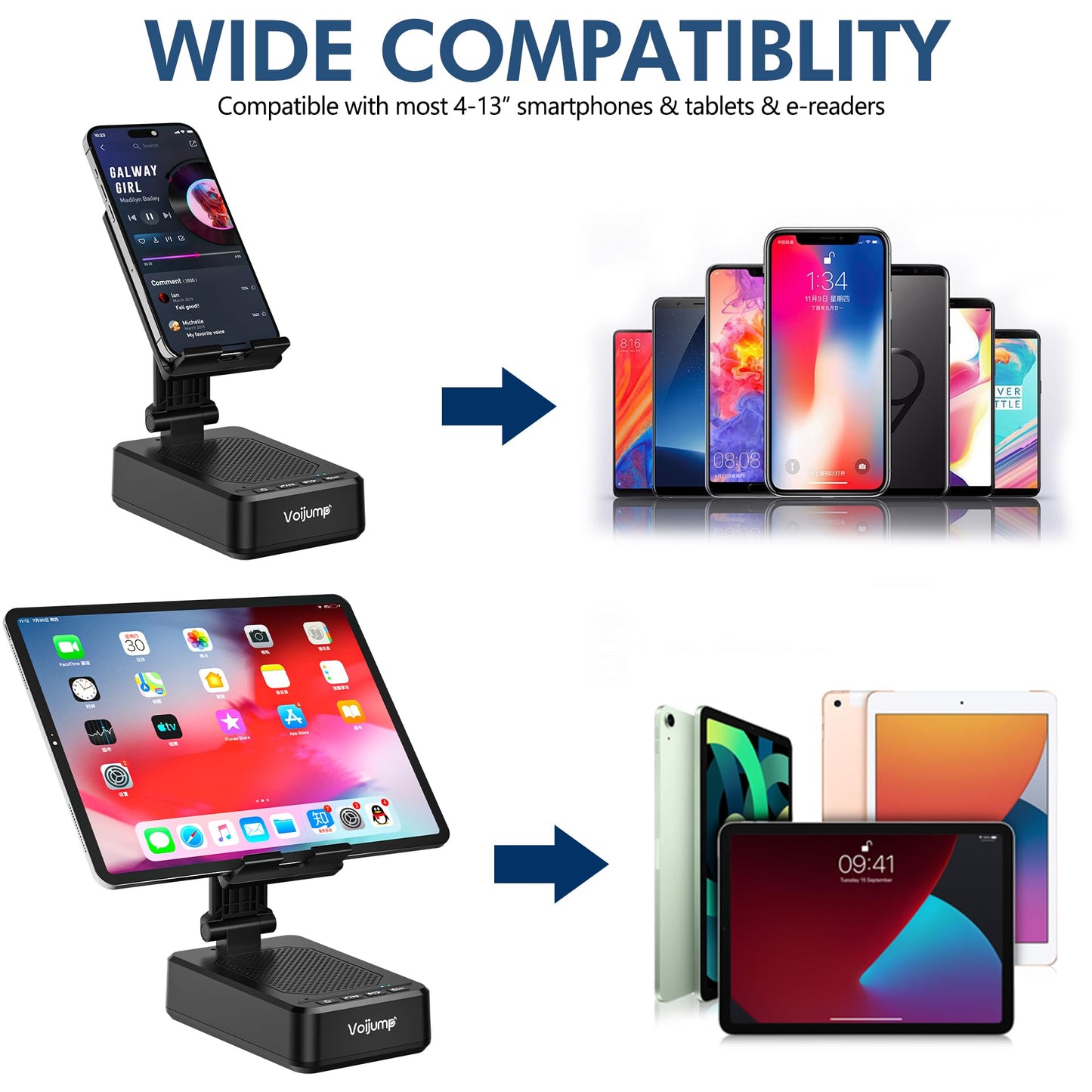 Cell Phone Stand with Wireless Bluetooth Speaker and Charging, Anti-Slip Base HD Surround Sound, Perfect for Home/Outdoor, Phone Holder Compatible with iPhone/ipad/Samsung Galaxy, Gifts for Men Women