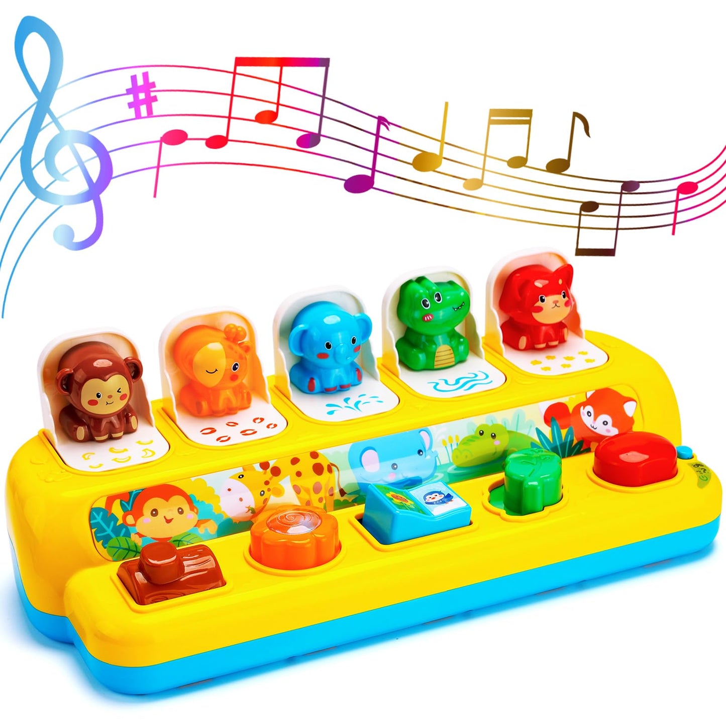 Interactive Pop up Animal Toys with Music & Light, Montessori Cause and Effect Toys for 1 Year Old Boy Girl Early Learning Musical Baby Toy 9-12-18 Months STEM Toddler Toy Age 1-2 Gift for Infant