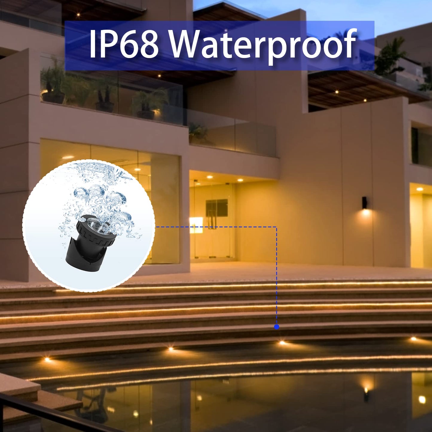 TENSUL Warm White Pond Lights, Underwater Landscape Spotlights, IP68 Waterproof Submersible Fountain Lights for Garden Yard Aquarium Pond Fountain Waterfall (3 Lights)