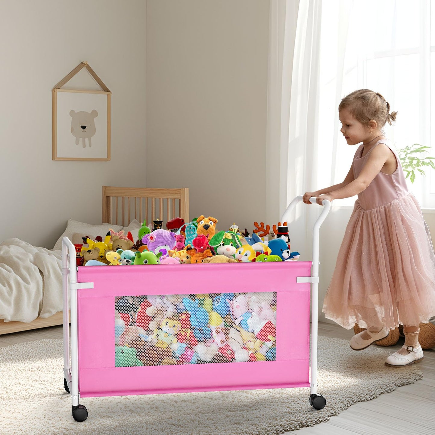 KEEGH Extra Large Toy Box for Kids with 360° Rotating Wheels, Heavy Duty Toy Chest for Boys and Girls, Toy Storage Organizer for Kids, Toy Bins for Living Room, Nursery, Bedroom (Pink)