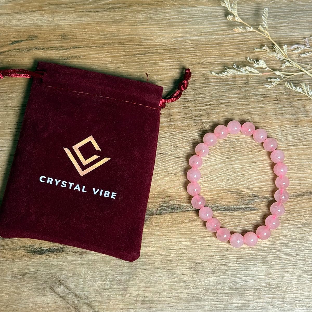 Crystal Vibe Rose Quartz Crystal Bracelet - 8mm Stretchable Rose Quartz Bead Bracelet for Women & Men