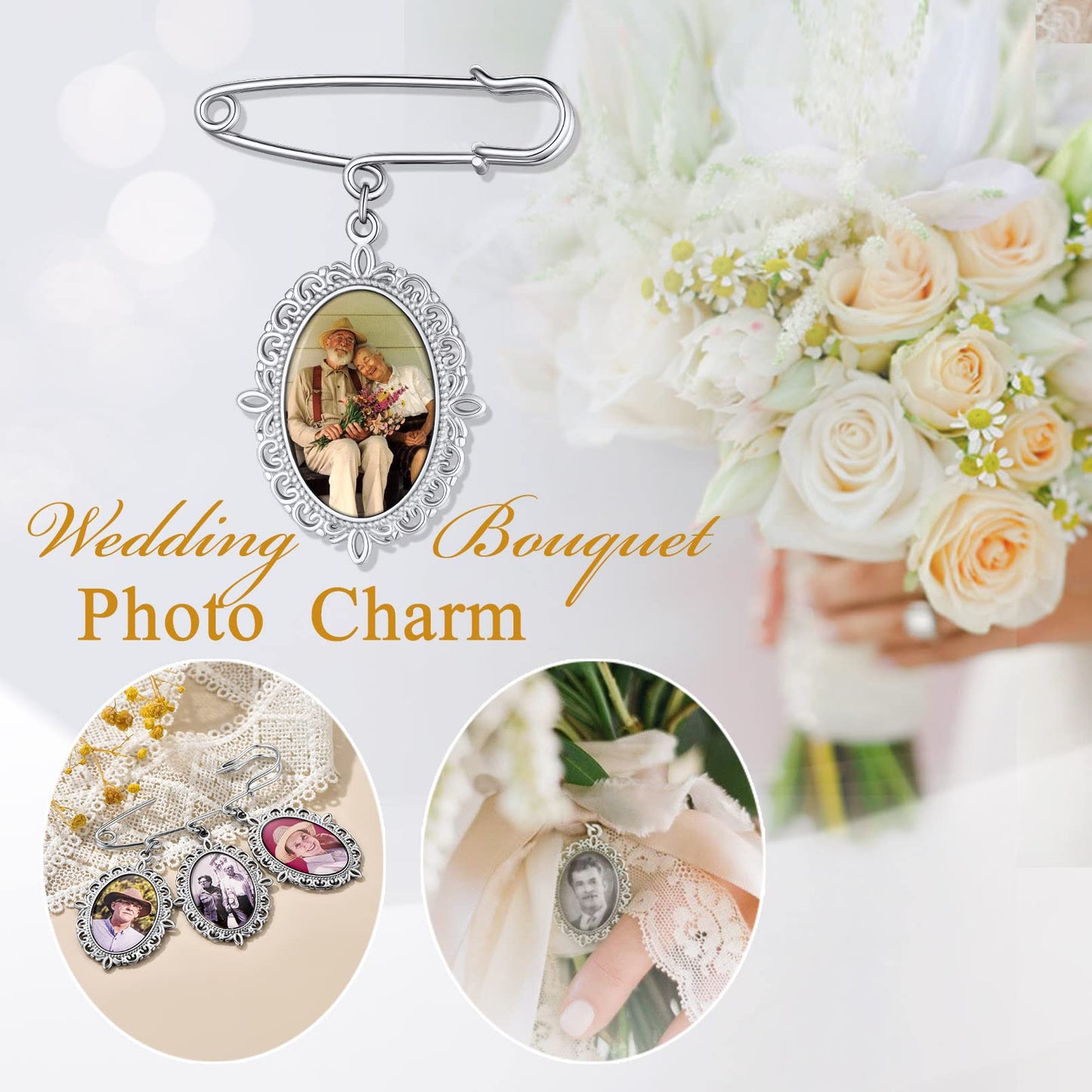 Custom4U Wedding Boutonniere Oval Bouquet Charm Pin Customized Photo Charm for Mother of The Bride Groom Women Men