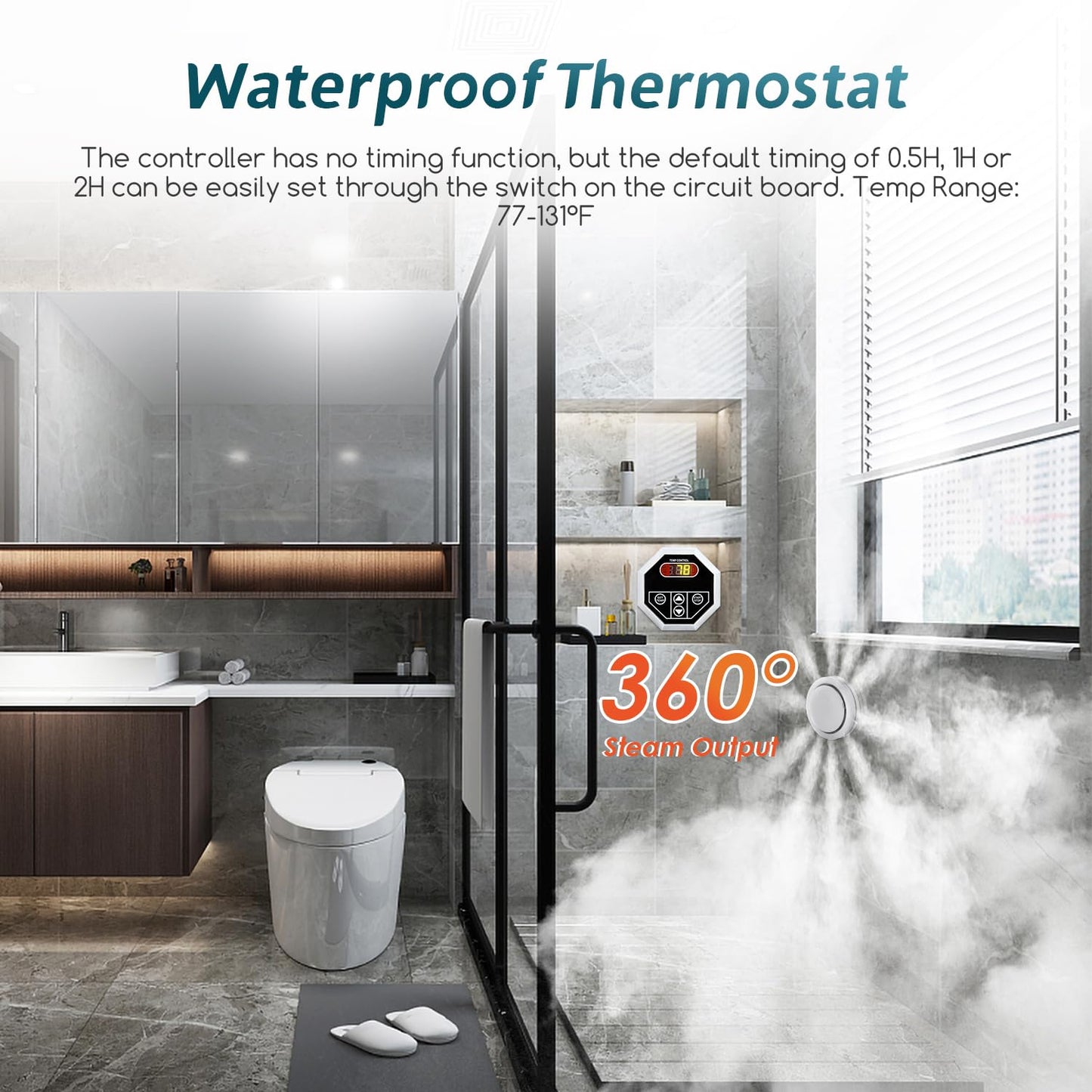 Hapyvergo Steam Shower Generator Kit 4.5KW for Bath Sauna SPA, Aromatherapy Steam Head, Self-draining System, LED Waterproof Controller 77-131℉For Home Commercial Use 220V