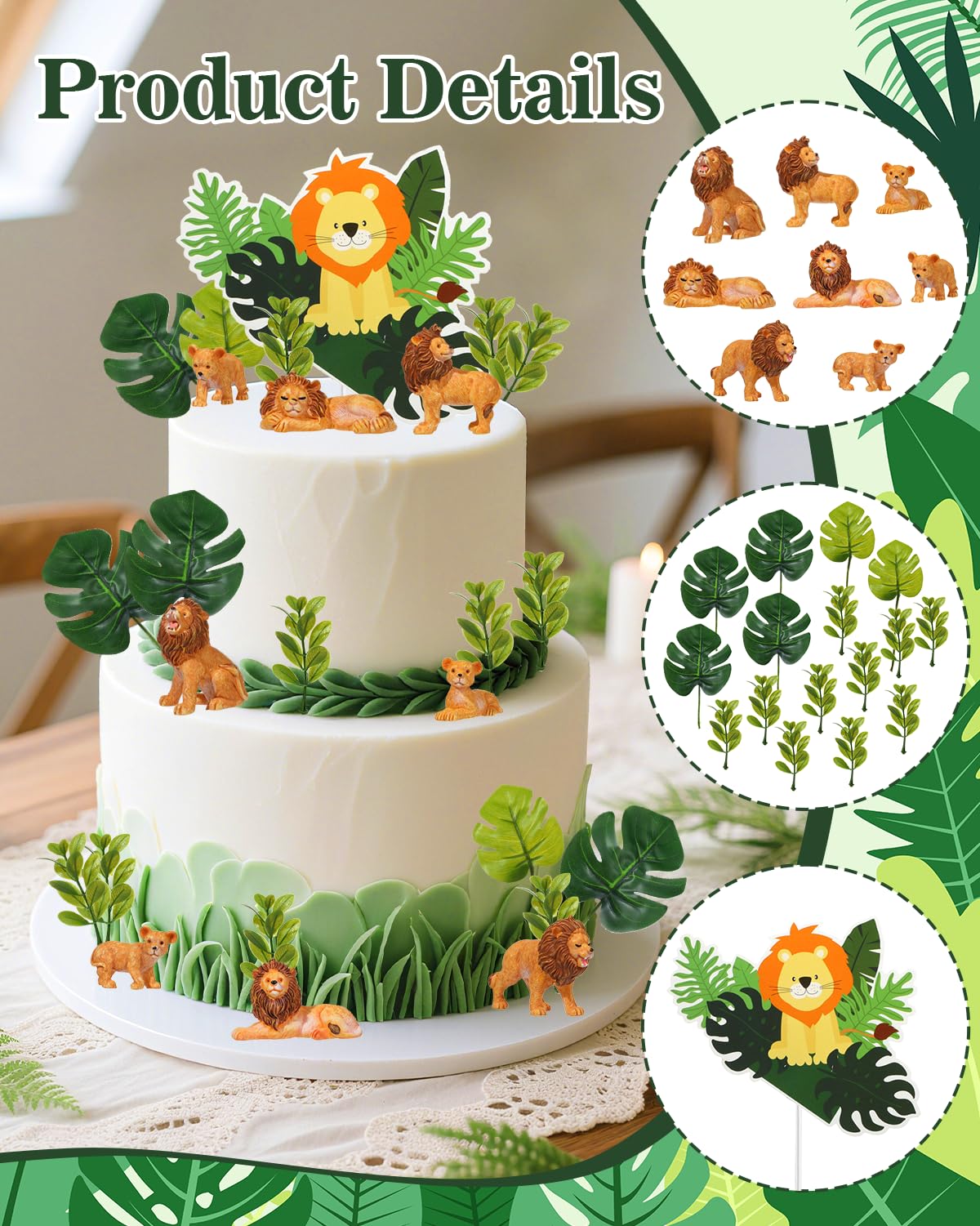 Glavatrix 25 Pcs Lion Cake Topper Lion Birthday Party Decorations Jungle Safari Animal Cake Decoration for Lion Wild Animal Theme Baby Shower Kids Boys Girls Birthday Party Supplies