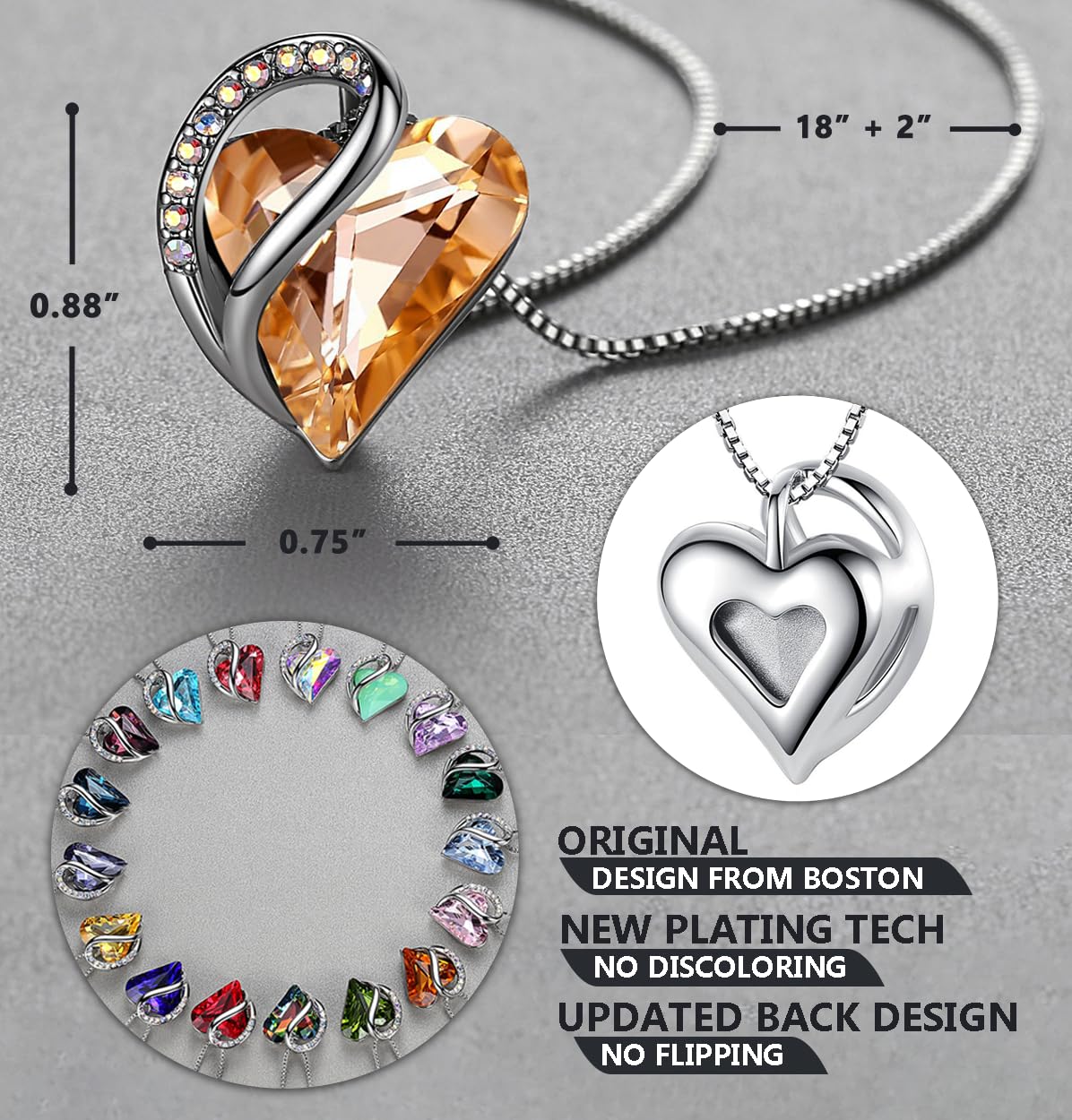 Leafael Gift Necklaces for Women, Infinity Love Heart Pendant, Morganite Orange Pink Healing Crystal for Creativity, Birthday Jewelry for Her, Mom, Wife, Silver Plated, 18" + 2" Chain