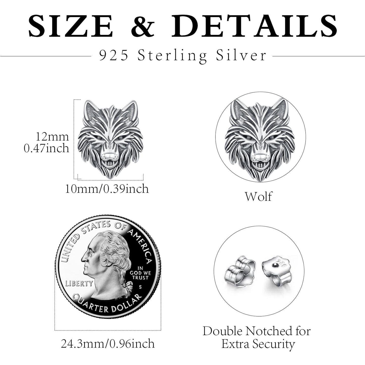 YueYuan Wolf Earrings for Men 925 Sterling Silver Wolf Head Earrings Animal Jewelry Gift for Birthday Graduation Christmas