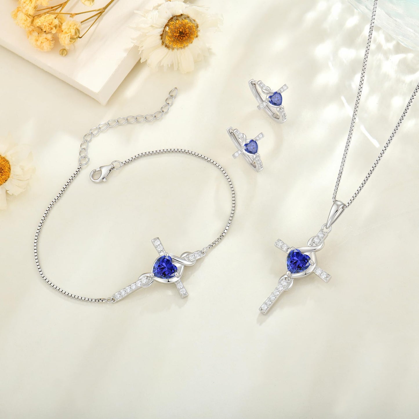 Lwsary Infinity Cross Jewelry Set for Women Tanzanite Necklace & Earrings & Bracelet December Birthstone Jewelry