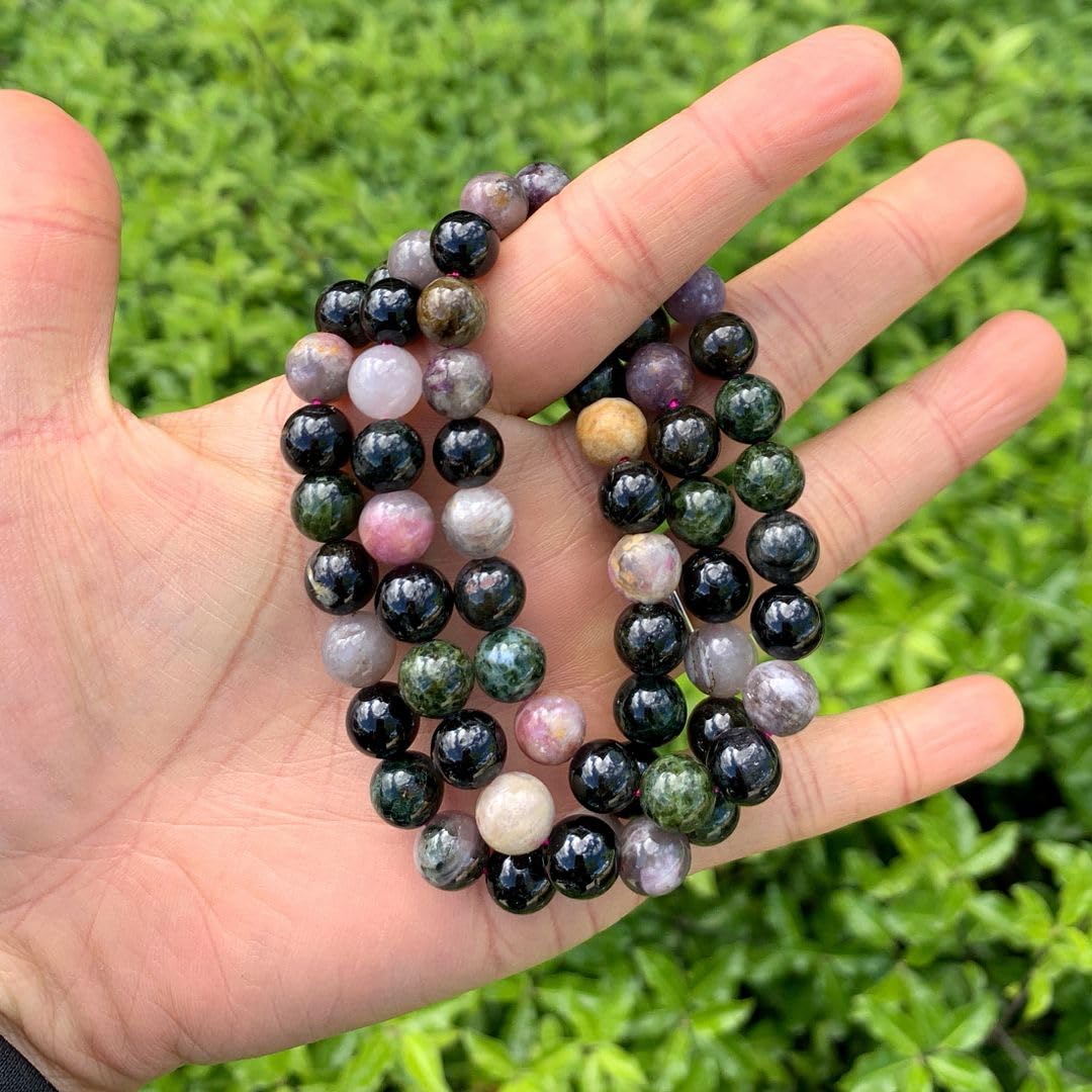 Adabele Real Natural Multi Colors Tourmaline Gemstone Beaded Bracelet 7.5 inch Stretch Chakra Healing Crystal Stone Jewelry Women Mom Gift (Unisex) GB8-B51