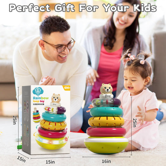 Baby Ring Stacker Toy with Lights, Musical Stacking Toys for Toddlers 1-3, Automatic Rotating Montessori Toys for Babies 6-12 Months, Early Learning Toy 1 Year Old Boy and Girl Gifts
