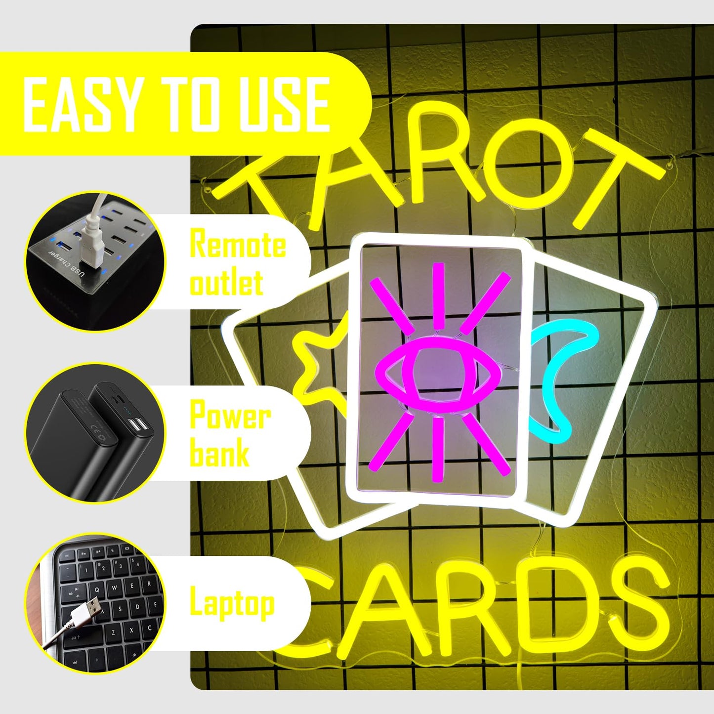 Tarot Cards Neon Sign Psychic Neon Sign for Wall Decor Tarot Cards Led Sign Tarot Neon Signs Psychic Reader Shop Sign Dimmable Neon Light Up Signs for Psychic Tarot Room Wall Decor Gifts