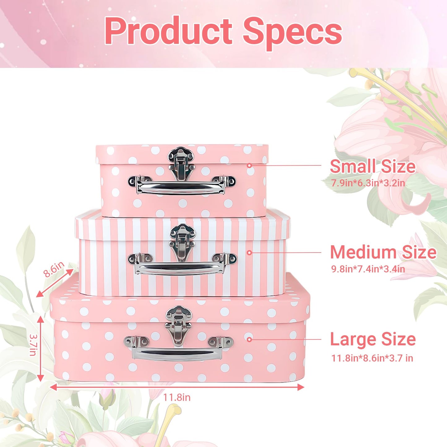 Dloulqz Paperboard Suitcases Set of 3 Decorative Storage Boxes with Lids,Mini Suitcase,Cute Storage Gift Boxes for Barbie Doll,Toys,Photos,Hat,Christmas New Year,Wedding Birthday Party Home Decoration