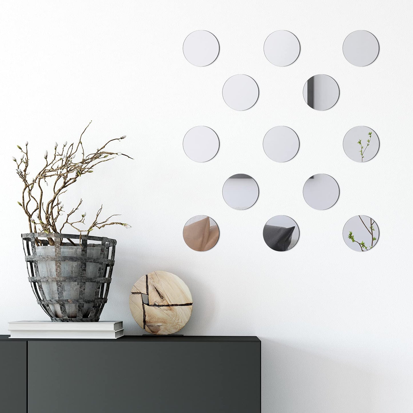 Jetec 25 Pcs Mini Acrylic Round Mirror Tiles, Self Adhesive Non Glass Round Mirror Stickers, Classic Style, for DIY Crafts, Centerpieces, Home Wall Decor, Jewelry Making(5 Inch in Diameter)