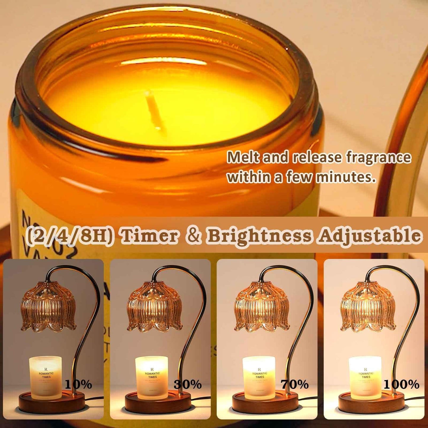 Funistree Flower Candle Warmer Lamp with Timer, Dimmable Candle Lamp Warmer, Mothers Day Birthday Gift for Women Her Mom, House Warming for New Home Decor, Lotus Wax Warmer for Yankee Candles