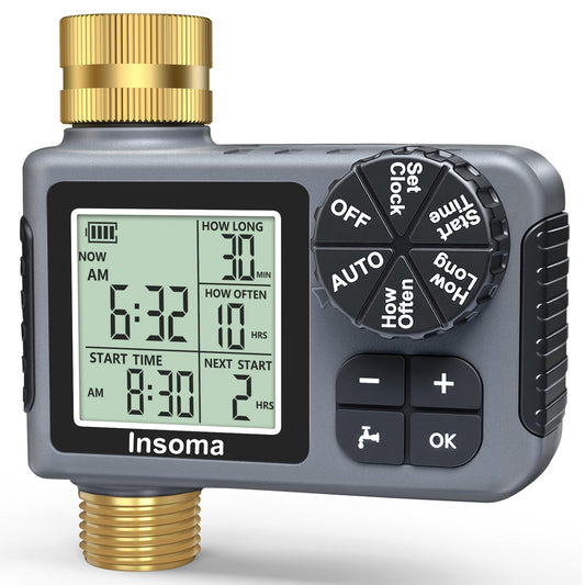 Sprinkler Timer with Brass Inlet & Outlet, Water Timer for Garden Hose with Auto/Manual/Rain Delay Mode, Easy Setup Hose Timers for Lawn, Garden, Vacation Watering,1 Outlet