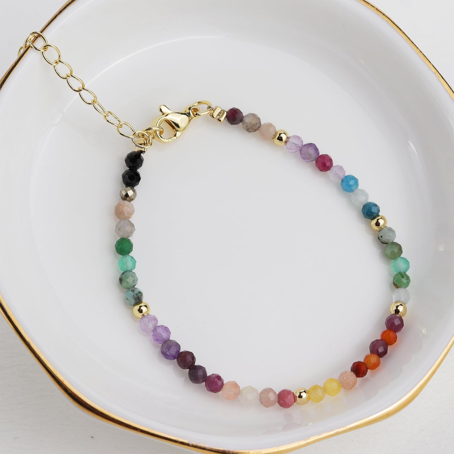 Agriajun Colorful Beaded Gemstone Bracelets for Women, Boho Handmade Rainbow Gold Natural Stone Beads Adjustable Friendship Bracelet Bohemian Jewelry Gift