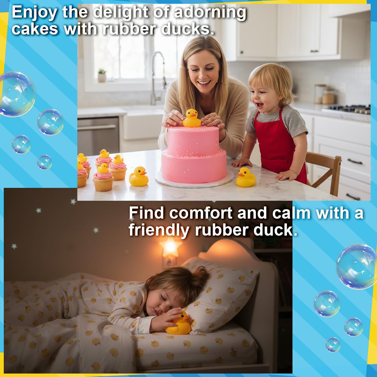 Rubber Yellow Duck,Waterproof No Hole No Squeak 5 Pcs 3.4 Inch No Bebe Noise Ducky Bath Pool Toy Without Hole for Kid Shower Bathtub Toy Birthday Party Decor Cake Topper in Bulk