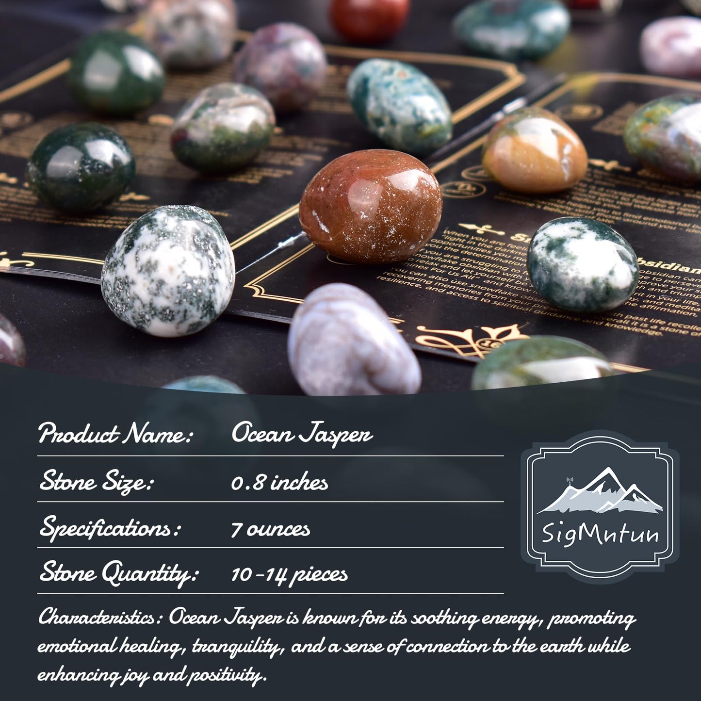 SigMntun Polished Stone Set Ocean Jasper Crystals, 0.8" Handpicked Tumbled Gemstones Rocks, Pebbles for Reiki, Chakra, Healing, Home Decor