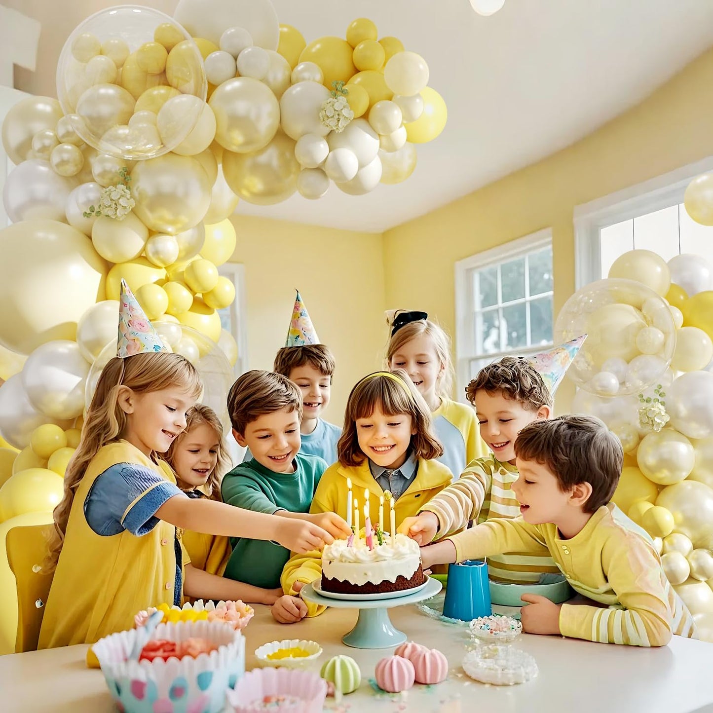 Yellow Balloon Arch Kit 108Pcs Double Stuffed Pearl Yellow Pastel Yellow White Clear Balloons for Bridal Shower Baby Shower Birthday Wedding Engagement Party Decorations