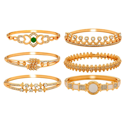 6 Pack 18K Gold Plated Bangles Bracelet Set for Women, Dainty Vintage Trendy Fashion Jewelry, Ideal Gift for Birthday Christmas Valentine's Day Mother's Day for Girlfriend Wife Mom Sister