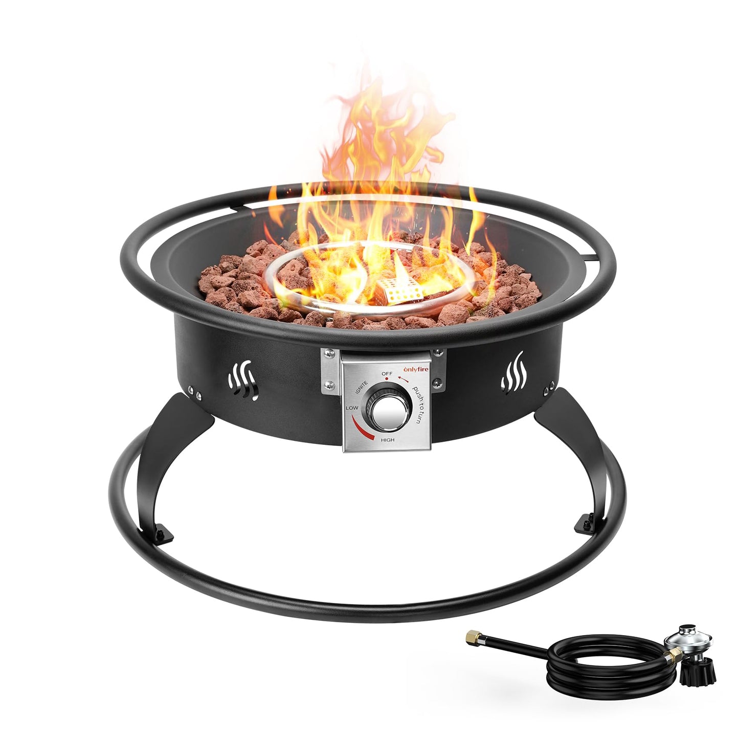 ONLYFIRE OUTDOOR LIVING Propane Gas Fire Pit 22¡±, Portable Smokeless Fireplace with 12Ft Hose & Lava Rocks, FirePit for Patio Backyard Bonfire Camping RV Tailgating Beach Party, 55000BTU, #FP001