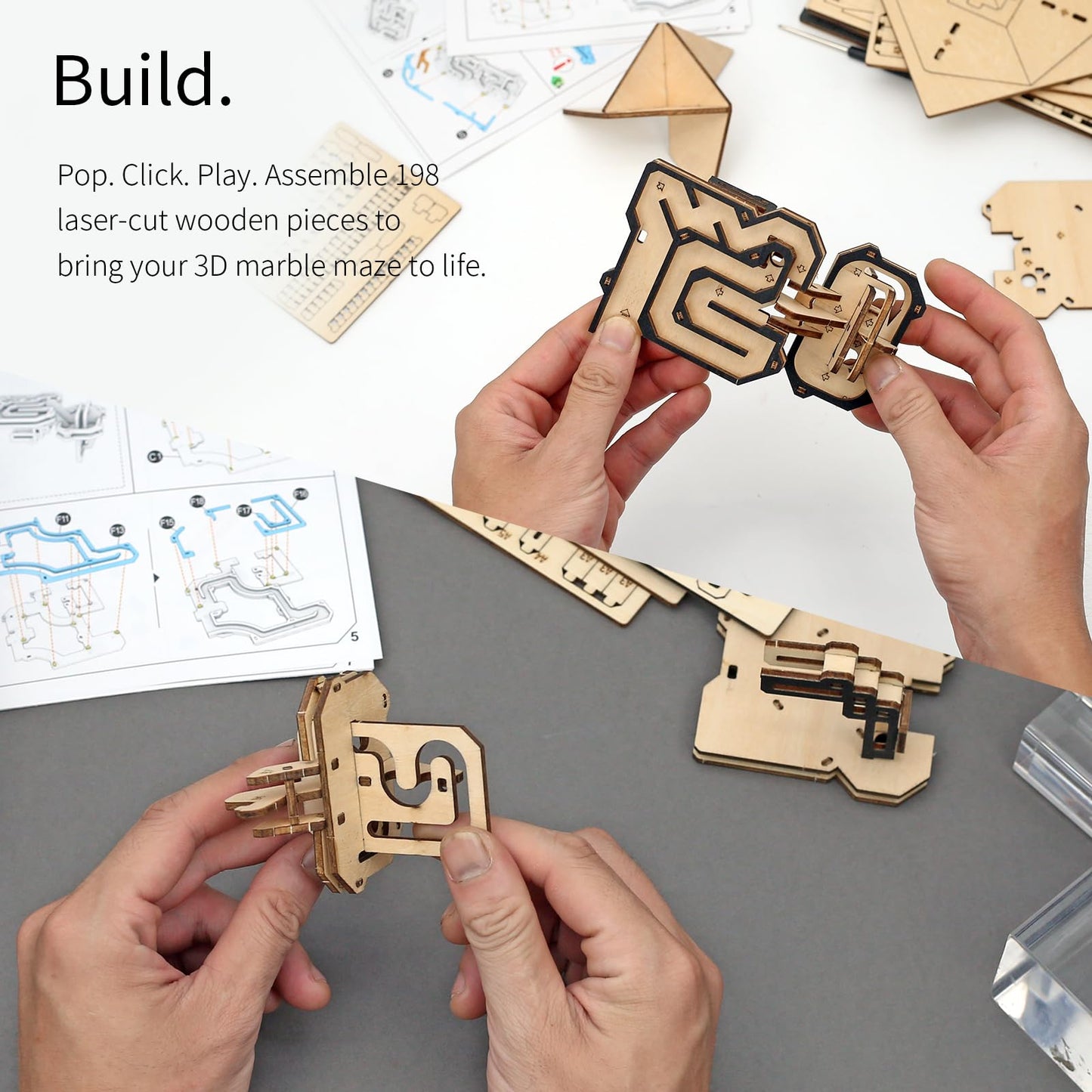 NOELKING 3D Wooden Puzzle Marble Maze, Brain Teaser Puzzle Maze Ball Game for Kids & Adults, Challenging Wood Labyrinth 3D Puzzle Toy, Wood Craft Kit for Home Office Decor, Gift for Kids Teen Adults