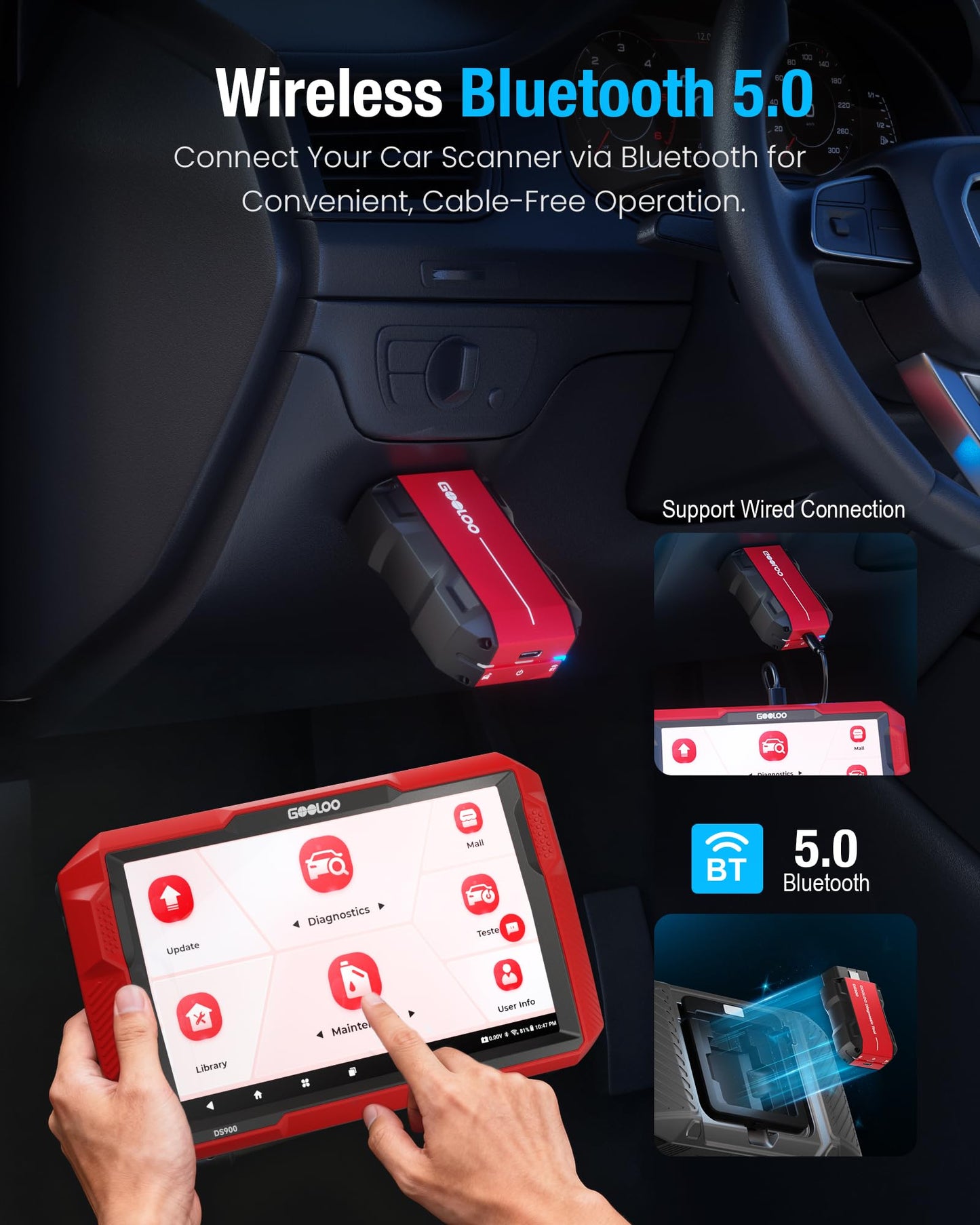 GOOLOO DS900 OBD2 Scanner Diagnostic Tool, Full System Bidirectional Scan Tool, 8" Touchscreen Bluetooth 5.0 Scanner with Active Test, 10000 mAh Wireless Code Reader for Cars and Trucks, FCA 11 OS