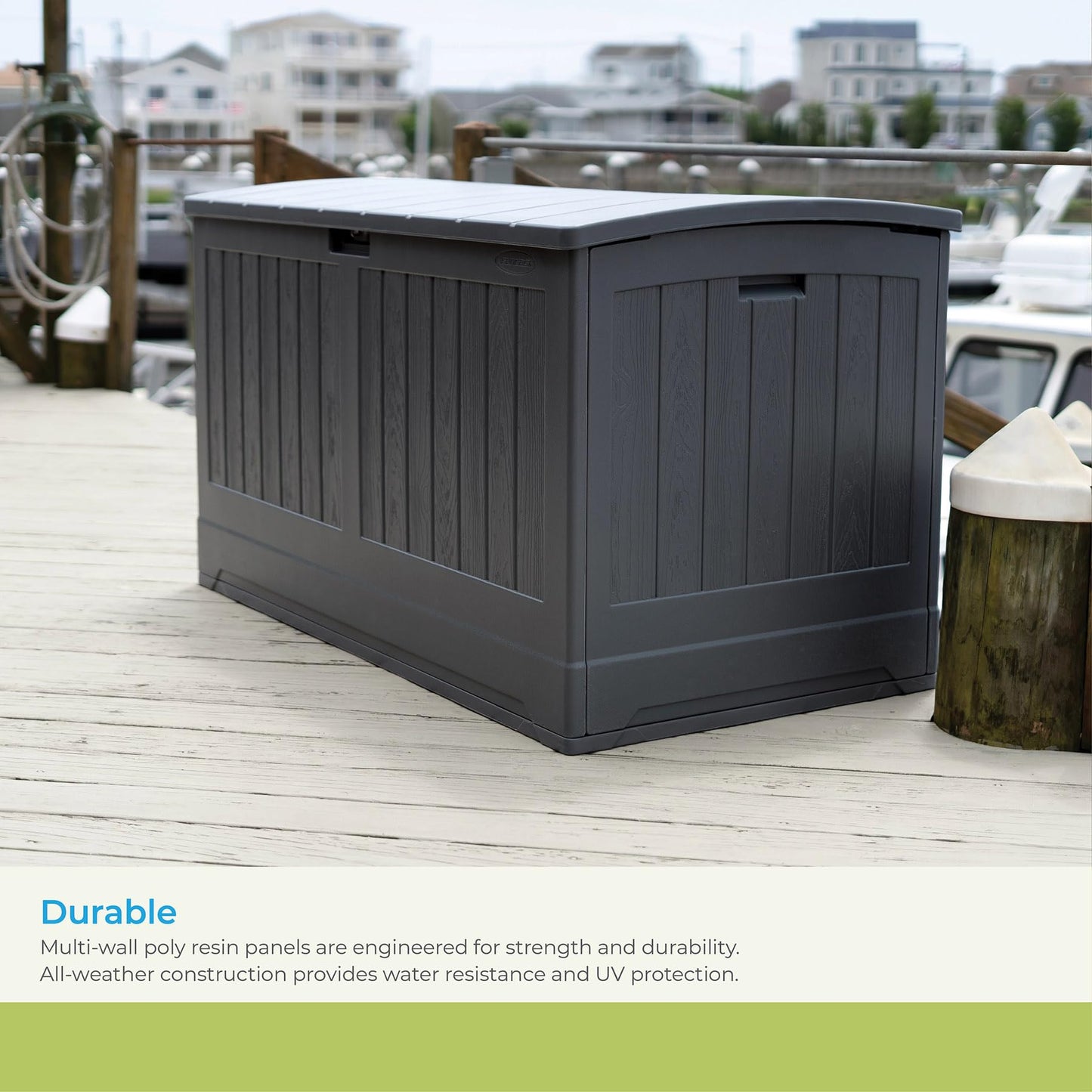 Suncast Extra Large 200 Gallon Deck Box - Resin Outdoor Storage Box for Patio Cushions, Outside Toys, Garden Tools & Pool Supplies, Weatherproof Lockable Outdoor Storage Bin, Peppercorn