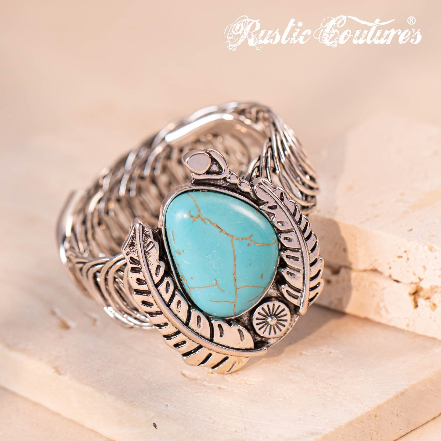 Montana West Rustic Couture Western Turquoise Cuff Bangle Bracelet Bohemian Vintage Elastic for Women Cowgirl RCW-1007TQ, Medium