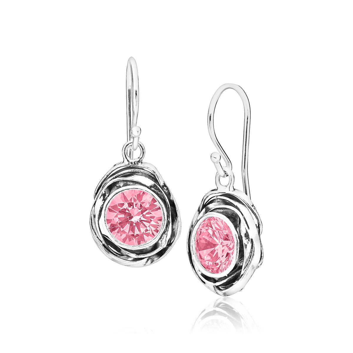 JEAN RACHEL JEWELRY 925 Sterling Silver Dangle Earrings for Women-Wire Wrap with Bezel Set Cubic Zirconia Vintage Design-Hypoallergenic,Lead&Nickel Free-Artisan Handcrafted Statement Earrings,Pink