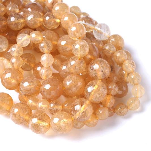 32pcs 12mm Natural Faceted Tea Watermenlon Jade Stone Beads for Jewelry Making Energy Healing Beads DIY Bracelet Necklace Accessories 15" (12mm, Faceted Tea Yellow Jade)