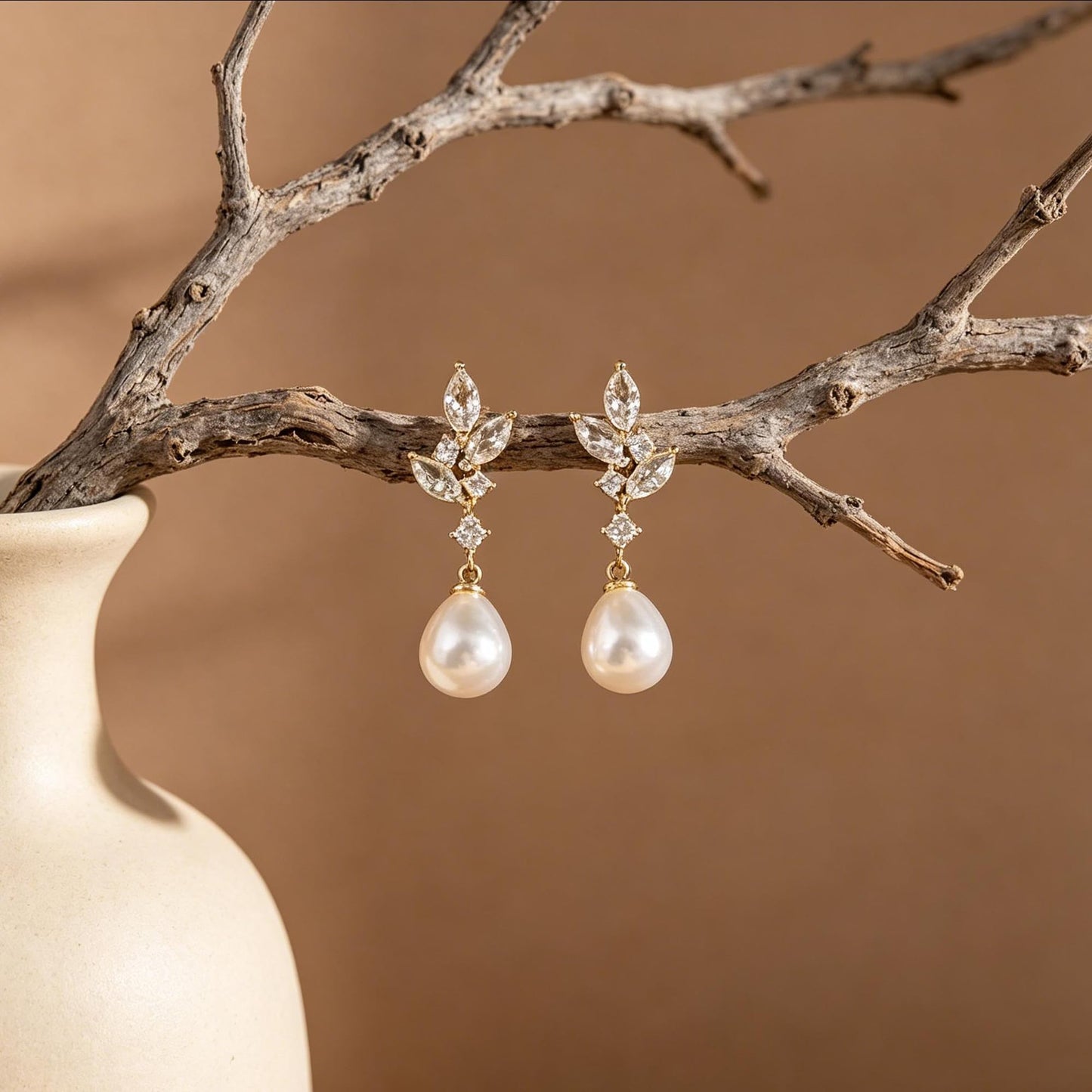 Pearl Earrings for Women, 14k Gold Plated Trendy Diamond Pearl Drop Earrings Hypoallergenic Dainty Bridal Gifts Wedding jewelry for Women