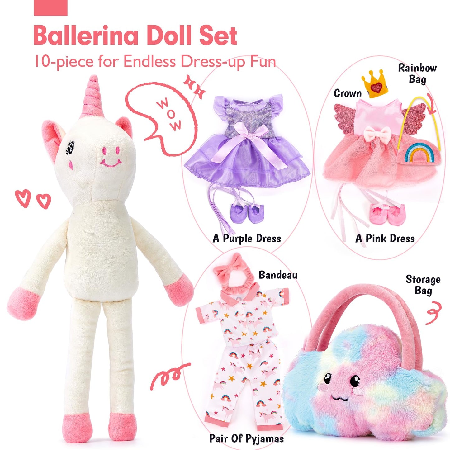Unicorns Toys for Girls Age 4-6 Ballerina Doll Stuffed Animal Girl Toys Age 4-5 Ballet Dress up Doll with Plush Bag 4 Year Old Girl Birthday Gifts 5 Year Old Girls Dance Recital Gifts, Graduation Gift