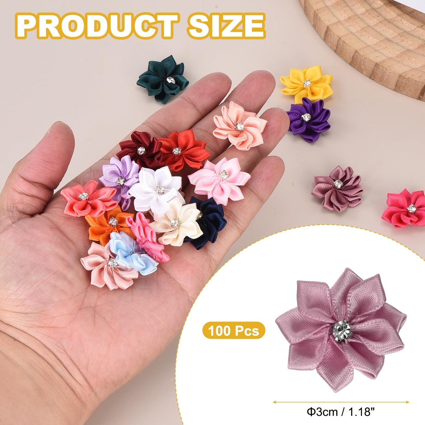 uxcell 100 Pcs 1.2 Inch Satin Ribbon Flowers Bows Flowers Applique Floral Embellishments for DIY Crafts Sewing Clothing Hair Bow Wedding Decor, Dusty Rose